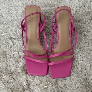 H&M Hot Pink Square-Toe Strappy Heels